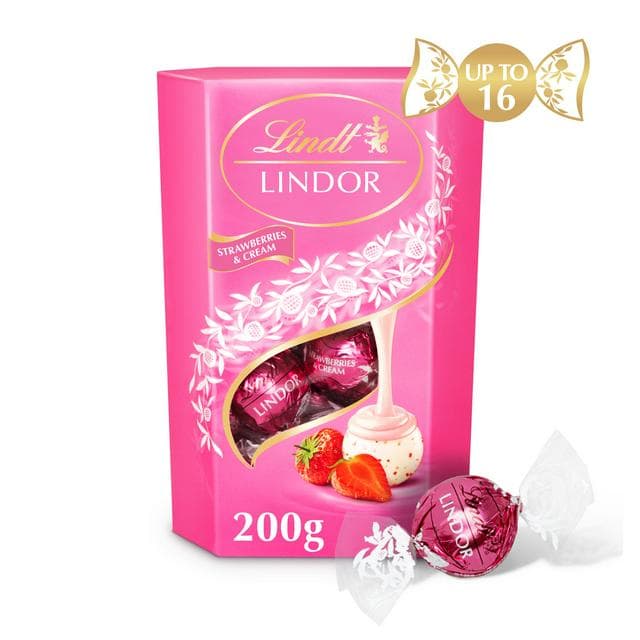 Lindt Lindor Strawberries & Cream Chocolate Truffles Box 200g - gallery image 1