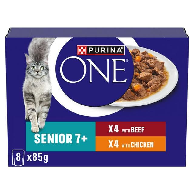 Purina One Senior 7+ Mini Fillets Chicken & Beef Wet Cat Food 8 x 85g - gallery image 1
