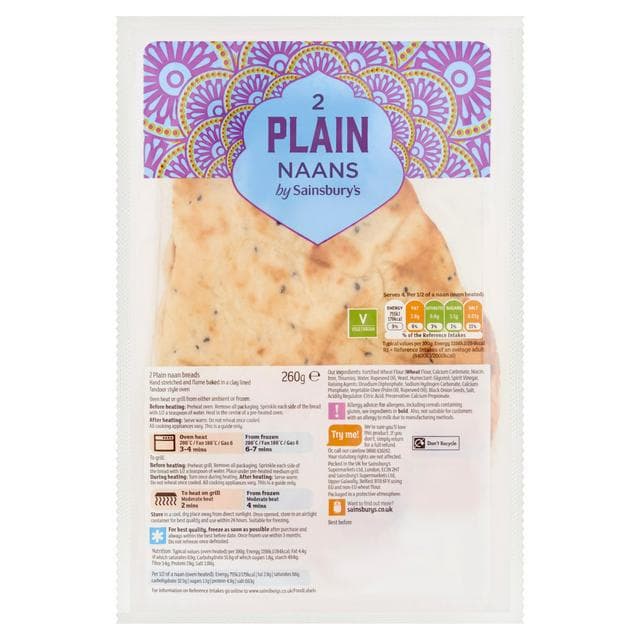 Sainsbury's Plain Naan x 2 260g - gallery image 1