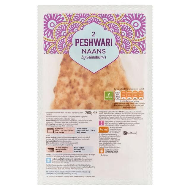 Sainsbury's Peshwari Naan x2 260g - gallery image 1