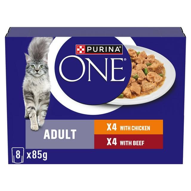 Purina One Mini Fillets Chicken & Beef Wet Cat Food 8 x 85g - gallery image 1