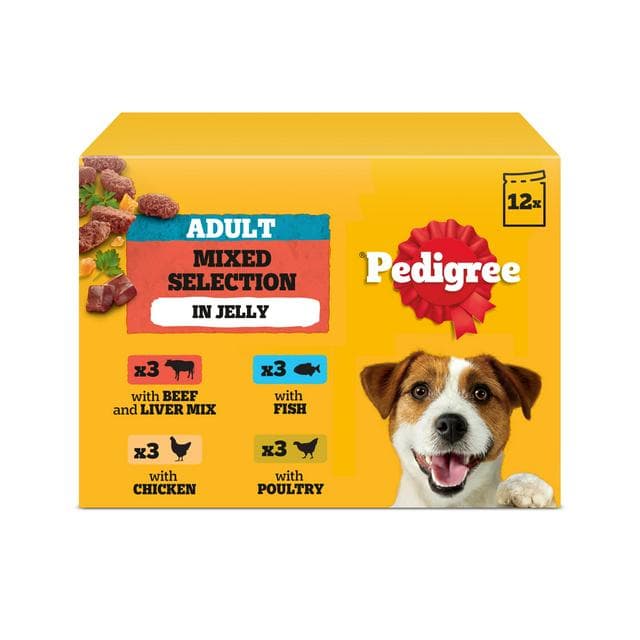 Pedigree Adult Wet Dog Food Pouches Mixed In Jelly 12x100g - gallery image 1