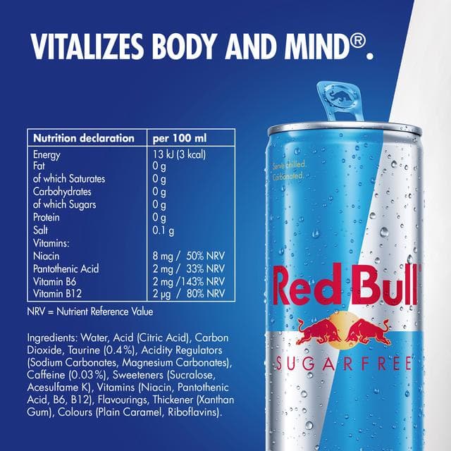 Red Bull Energy Drink Sugar Free 250ml x12 - gallery image 3