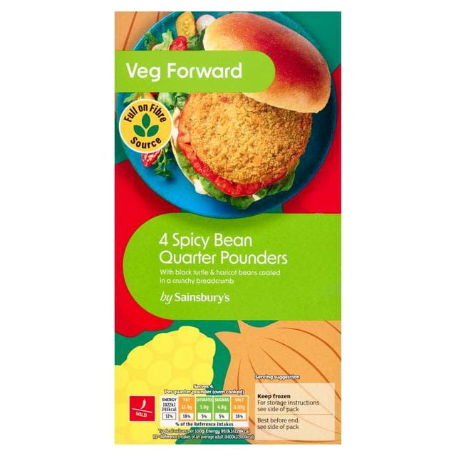 Sainsbury's Spicy Bean Burgers x4 454g - gallery image 1