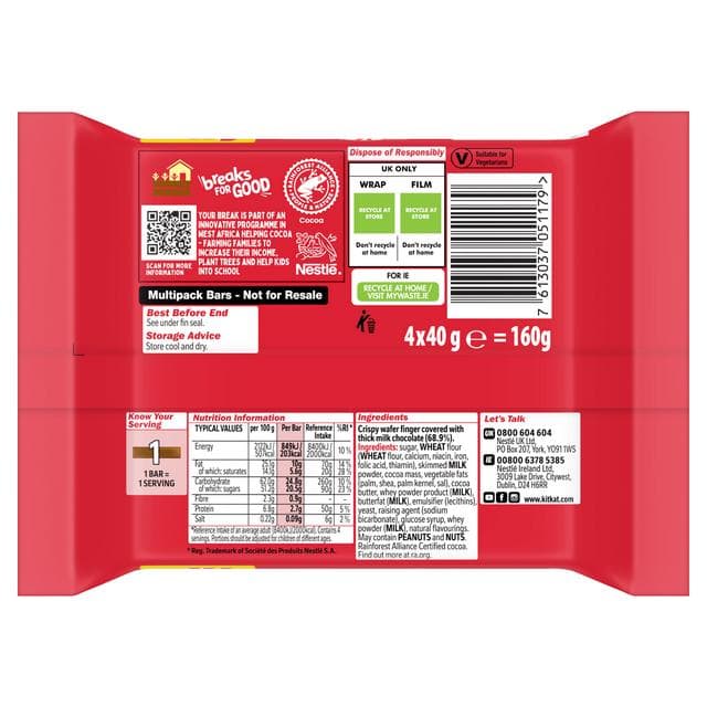 KitKat Chunky Milk Chocolate Bar Multipack x4 40g - gallery image 3