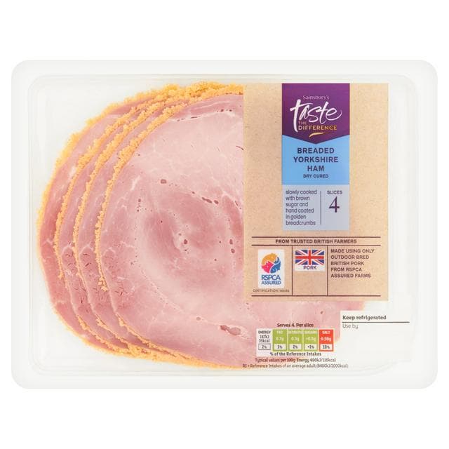 Sainsbury's Breaded Yorkshire Cured Cooked British Ham Slices, Taste the Difference x4 120g - gallery image 1