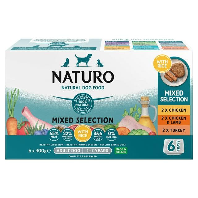 Naturo Natural Pet Food Variety Pack with Brown Rice Adult Dog Food 1-7 Years 6x400g - gallery image 1