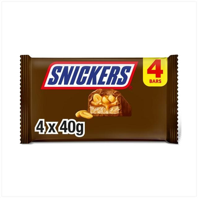 Snickers 4 x 40g Caramel, Nougat, Peanuts & Milk Multipack Chocolate Snack Bars - gallery image 1