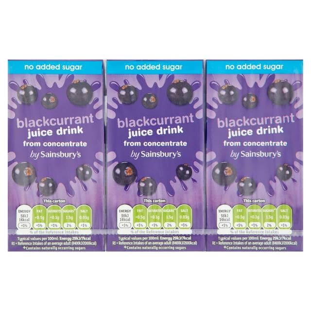 Sainsbury's Blackcurrant, No Added Sugar 3x200ml - gallery image 1