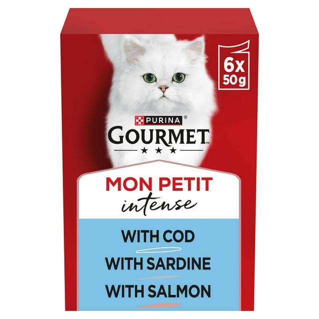 Gourmet Mon Petit Fish Variety Cod, Sardine & Salmon Wet Cat Food 6 x 50g - gallery image 1