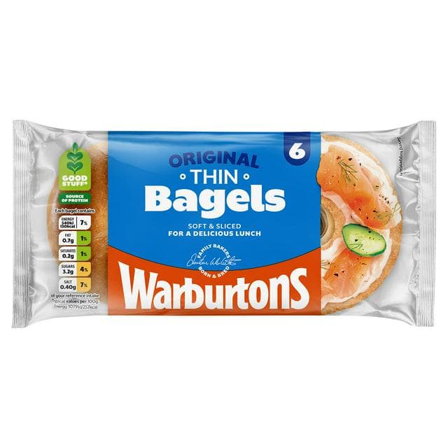 Warburtons Original Thin Bagels x6 - gallery image 1