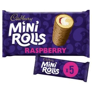 Cadbury Milk Chocolate Raspberry Mini Rolls Cakes x5