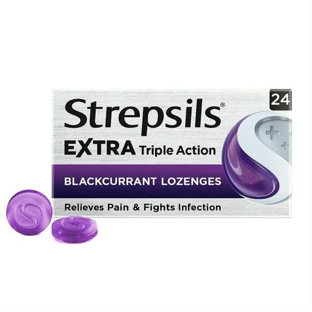 Strepsils 24 Blackcurrant Extra Triple Action Lozenges - gallery image 1