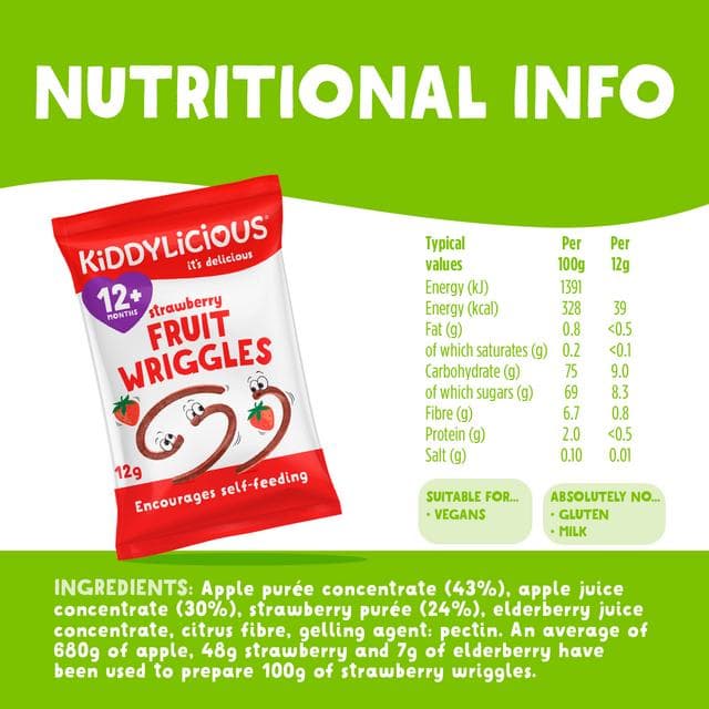 Kiddylicious Strawberry Wriggles Baby Snacks 4x12g - gallery image 3