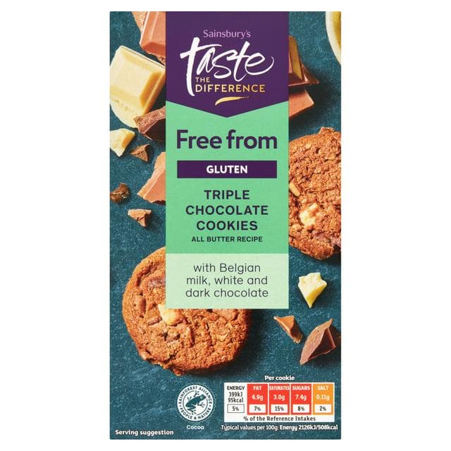 Sainsbury's Free From Triple Chocolate Cookies, Taste the Difference 150g - gallery image 1