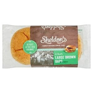 Sheldons Large Brown Bap Rolls x4