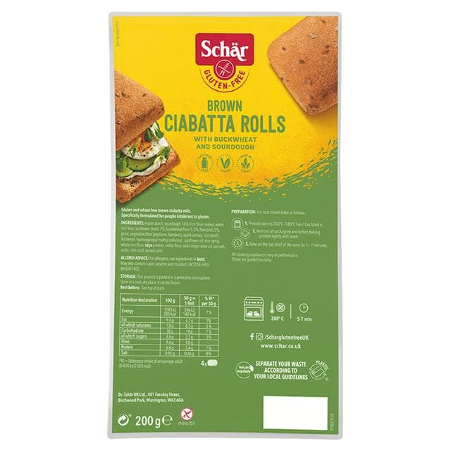 Schar Gluten Free Brown Ciabatta Rolls x4 - gallery image 1