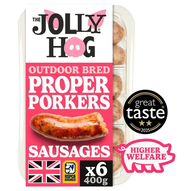 The Jolly Hog 6 x British Proper Pork Sausages with Rubbed Sage 400g - gallery image 1