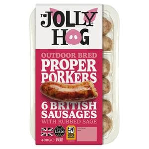The Jolly Hog 6 x British Proper Pork Sausages with Rubbed Sage 400g
