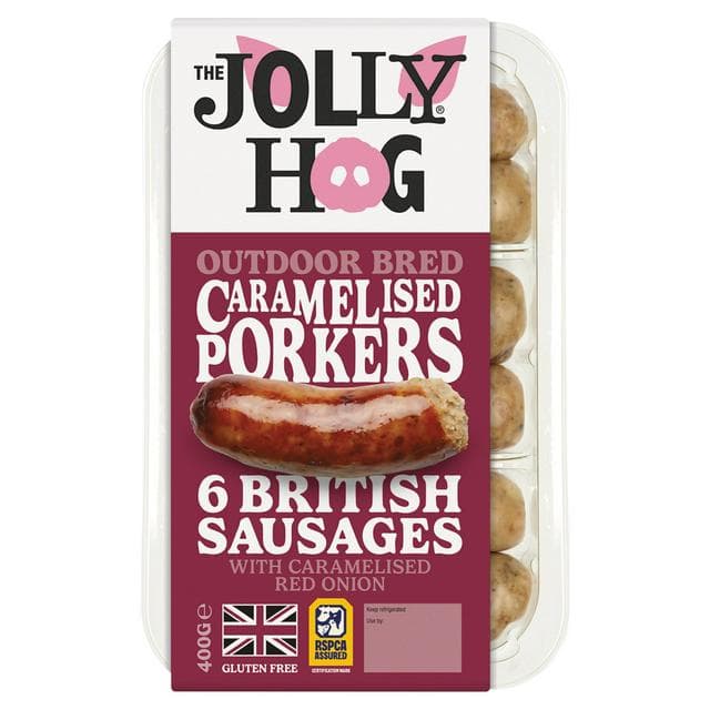 The Jolly Hog 6 x British Caramelised Porker Sausages with Caramelised Red Onions 400g - gallery image 1