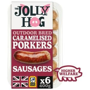 The Jolly Hog 6 x British Caramelised Porker Sausages with Caramelised Red Onions 400g