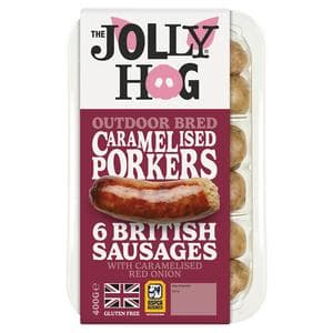 The Jolly Hog 6 x British Caramelised Porker Sausages with Caramelised Red Onions 400g