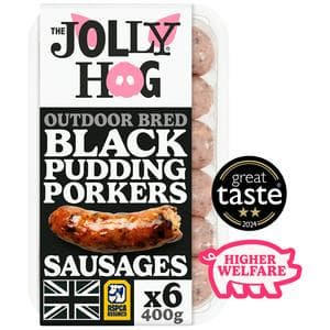 The Jolly Hog 6 x British Black Pudding Porker Sausages with Black Pudding & Apple 400g