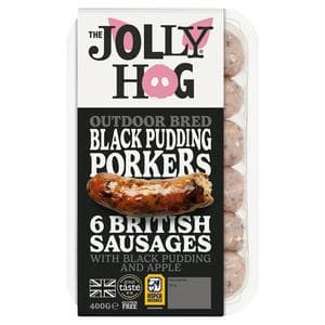 The Jolly Hog 6 x British Black Pudding Porker Sausages with Black Pudding & Apple 400g