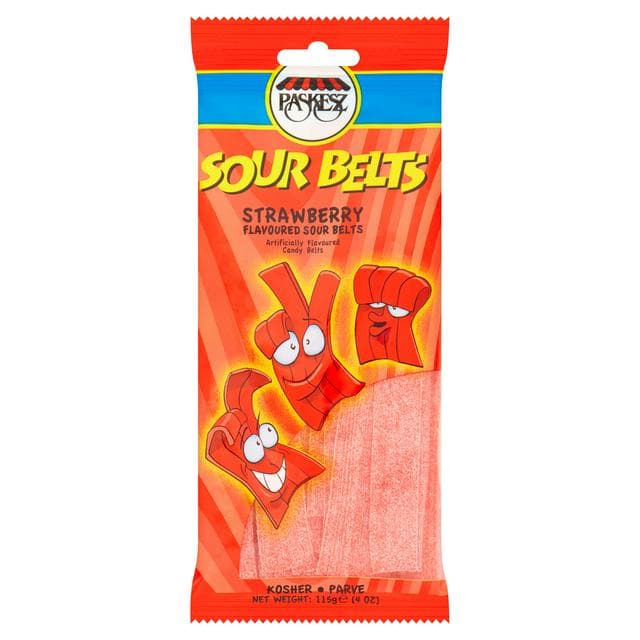 Paskesz Sour Strawberry Belts 115g - gallery image 1