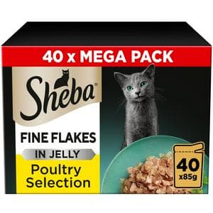 Sheba Fine Flakes Poultry in Jelly 40 x 85g Mega Pack Wet Cat Food Pouches