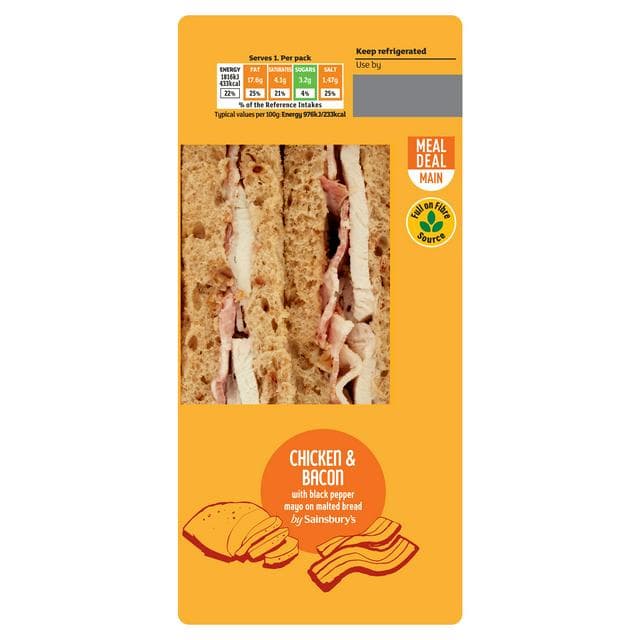 Sainsbury's Chicken & Bacon with Black Pepper Mayo on Malted Bread Sandwich - gallery image 1