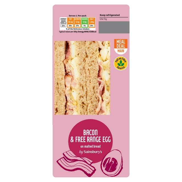 Sainsbury's Bacon & Free Range Egg on Malted Bread Sandwich - gallery image 1