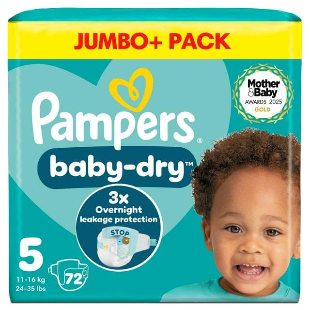 Pampers Baby-Dry Size 5, 72 Nappies, 11-16kg, Jumbo+ Pack - gallery image 1