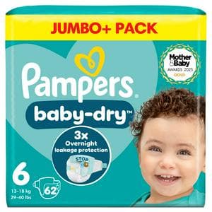 Pampers Baby Dry Jumbo+ Pack Nappies Size 6, 13kg-18kg x62