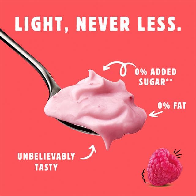 Light & Free Rasberry Greek Style 0% Added Sugar, Fat Free Yogurt 4x115g - gallery image 2