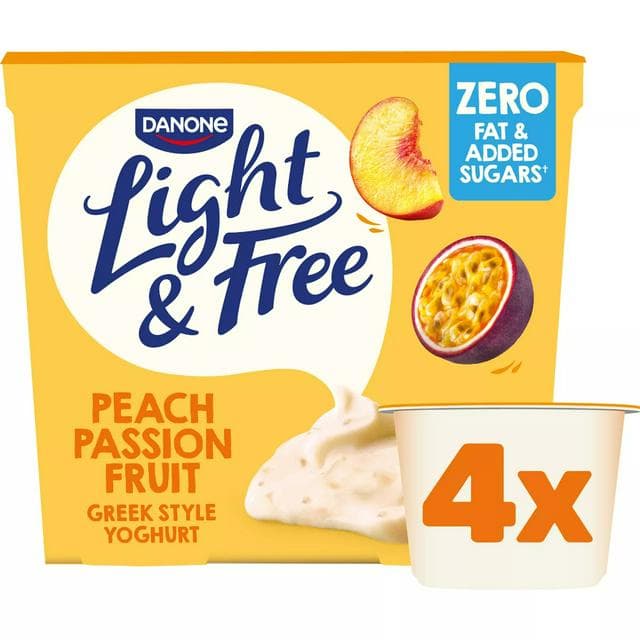 Light&Free Peach Passion Fruit 0% Added Sugar, Fat Free Yogurt 4x115g - gallery image 1