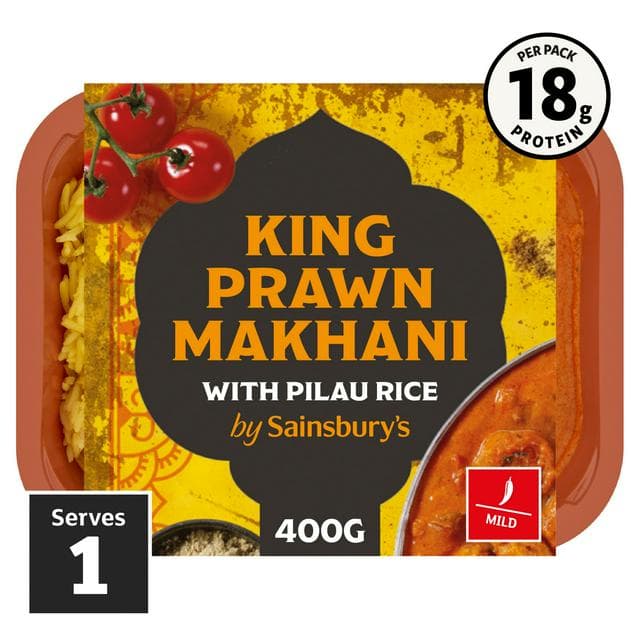 Sainsbury's Indian King Prawn Makhani with Pilau Rice Ready Meal for 1 400g - gallery image 1