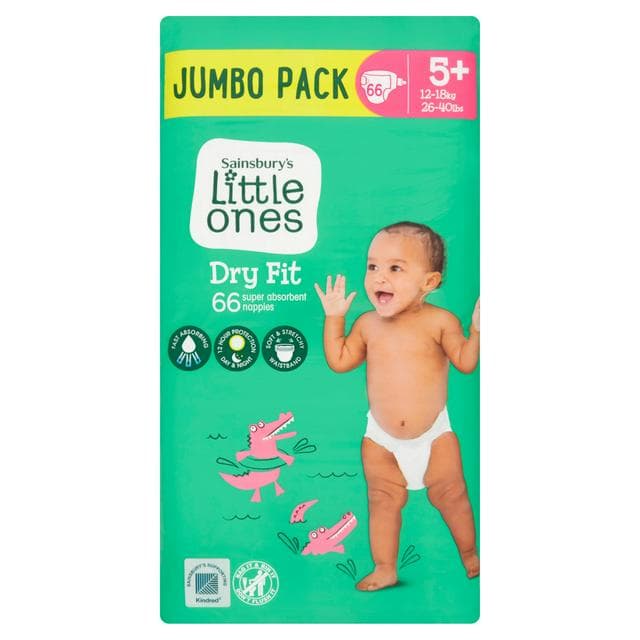 Sainsbury's Little Ones Dry Fit Size 5+ Jumbo 66 Nappies - gallery image 1