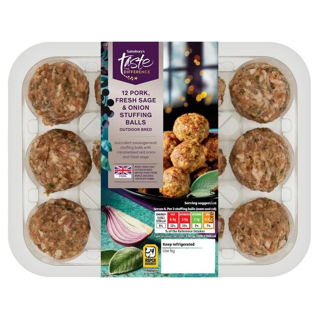 Sainsbury's Pork Fresh Sage & Onion Stuffing Balls, Taste the Difference x12 360g - gallery image 1