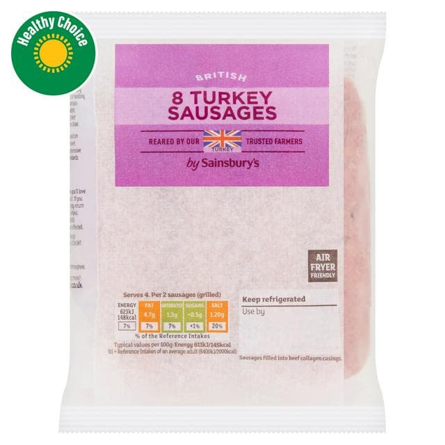 Sainsbury's 8 x British Turkey Sausages 454g - gallery image 1