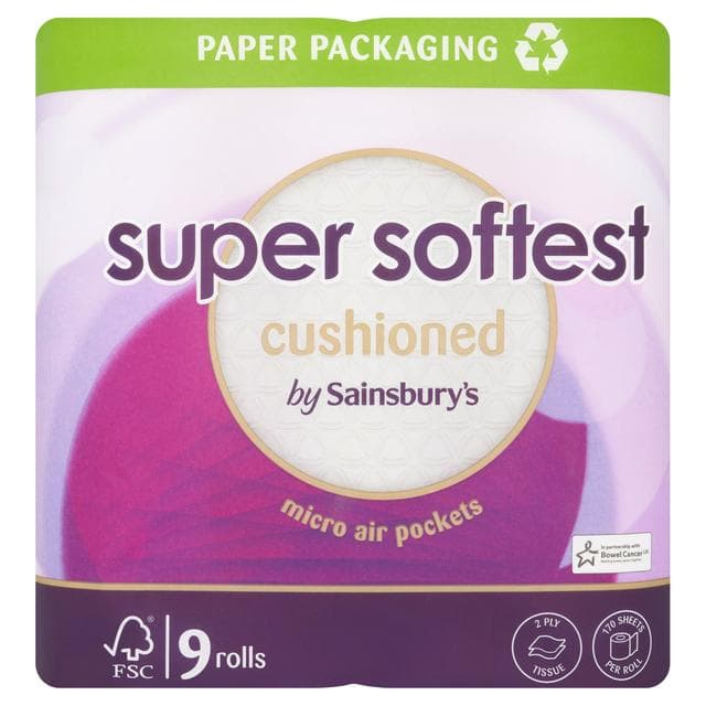 Sainsbury's Super Soft Toilet Tissue, Cushioned x9 Rolls - gallery image 1