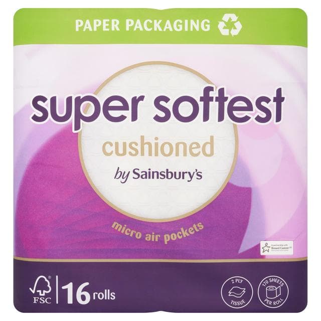 Sainsbury's Super Soft Cushioned Toilet Tissue Rolls x16 - gallery image 1
