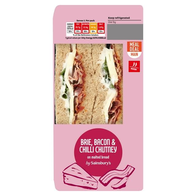 Sainsbury's Brie, Bacon & Chilli Chutney on Malted Bread Sandwich - gallery image 1