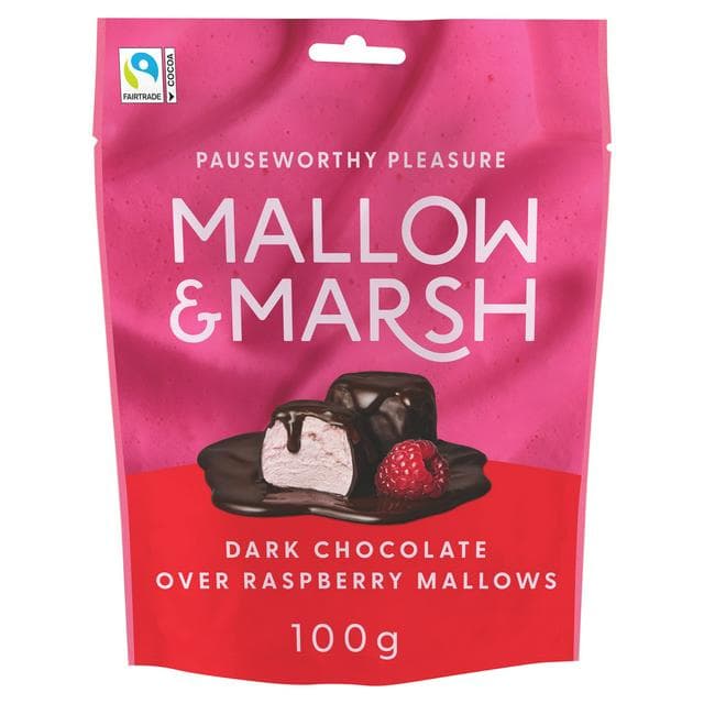 Mallow & Marsh Raspberry Marshmallows Coated in 70% Dark Chocolate 100g - gallery image 1
