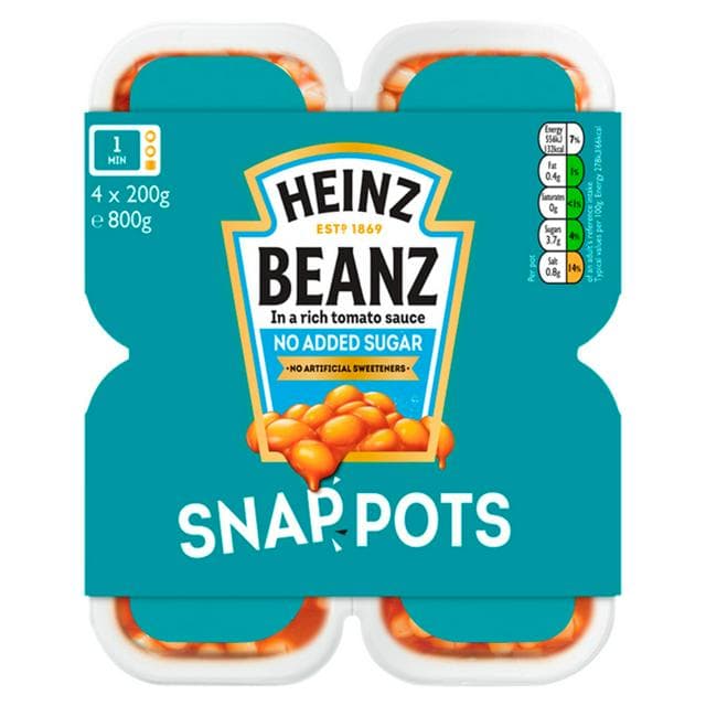 Heinz Baked Beans No Added Sugar Snap Pots 4 x 200g - gallery image 1