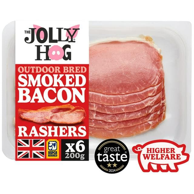 The Jolly Hog 6 x British Double Smoked Back Bacon Rashers 200g - gallery image 1