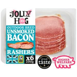 The Jolly Hog 6 x British Unsmoked Back Bacon Rashers 200g