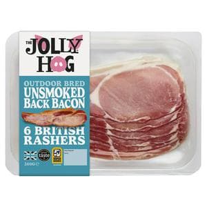 The Jolly Hog 6 x British Unsmoked Back Bacon Rashers 200g