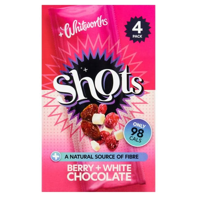 Whitworths Shots Snack Pack Berry & White Chocolate 4x25g - gallery image 1