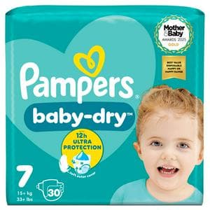 Pampers Baby-Dry Size 7, 30 Nappies, 15+kg, Essential Pack